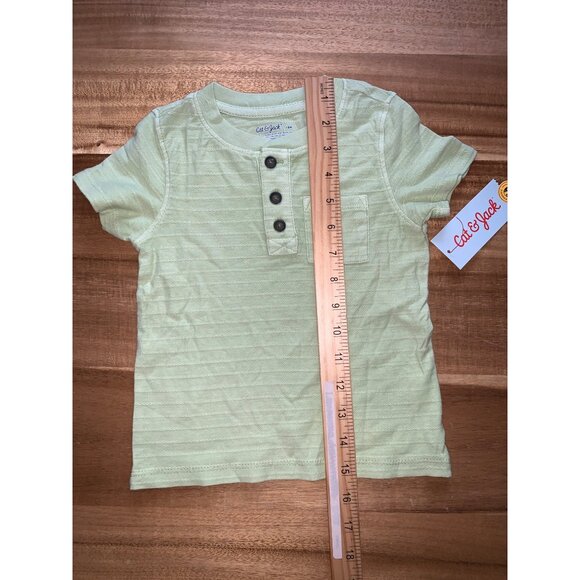 Cat & Jack Infant Baby Boy Short Sleeve Henley T-Shirt Light Green Stripe 18M - Picture 8 of 10
